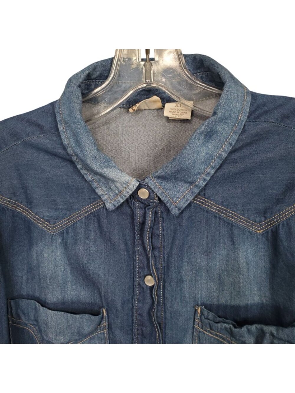 Mudd Jrs XL Shirt Denim Chambray Pearl Snap Button Down Western Country Pockets - Picture 4 of 9